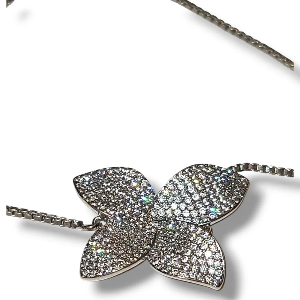 18K White Gold Plated Flower‎ Charm Bolo Bracelet made w Swarovski Crystal Stone